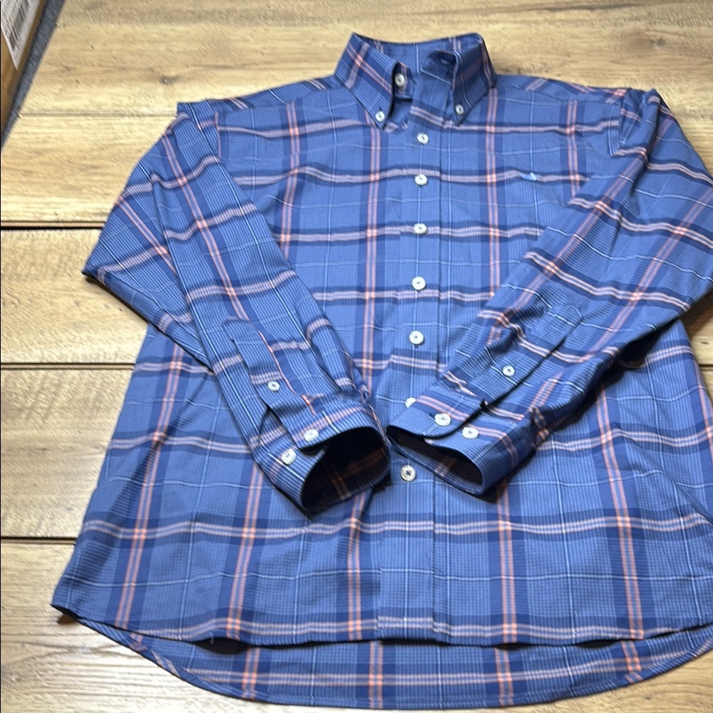 Men’s Southern Marsh Blue and Orange Casual Performance Button Down Shirt Size S